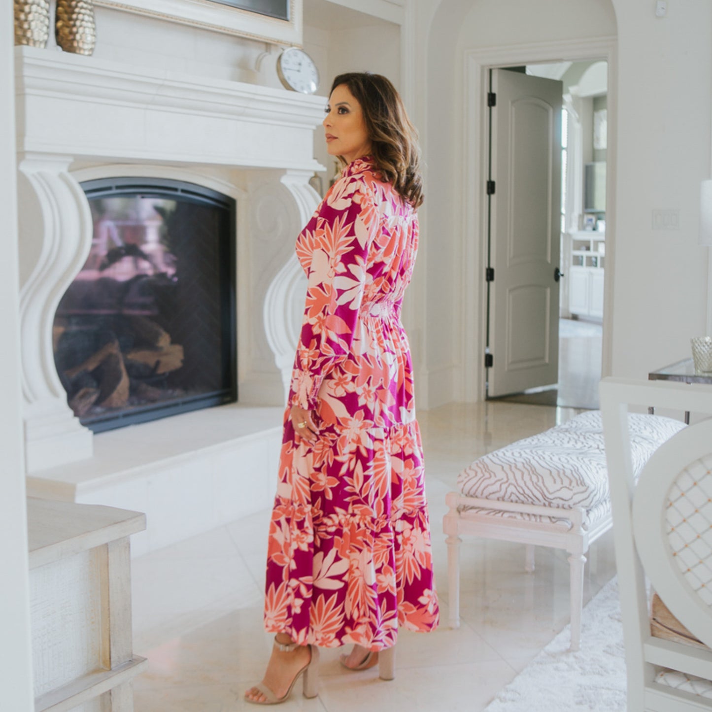 Long Sleeve Floral Maxi Dress Magenta