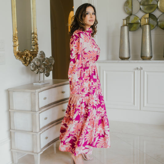 Long Sleeve Floral Maxi Dress Magenta