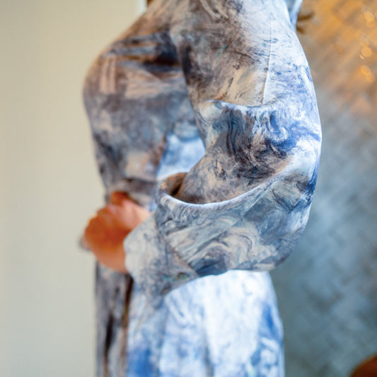 Long Sleeve Maxi Dress Abstract Print Gray