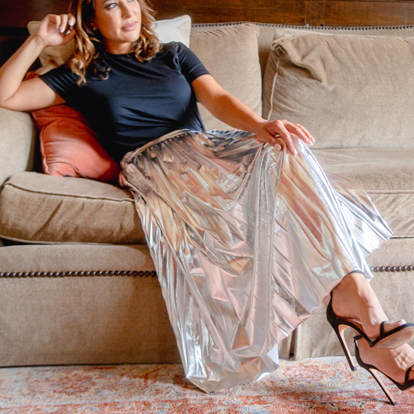 Pleated Maxi Skirt Silver