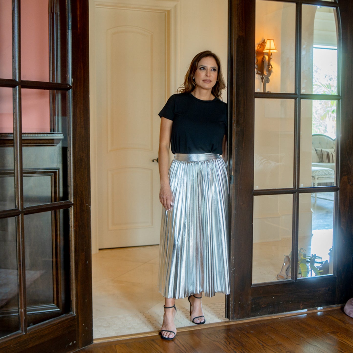 Pleated Maxi Skirt Silver