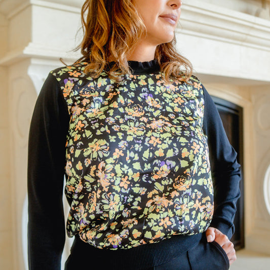 Silky Floral Sweater Black