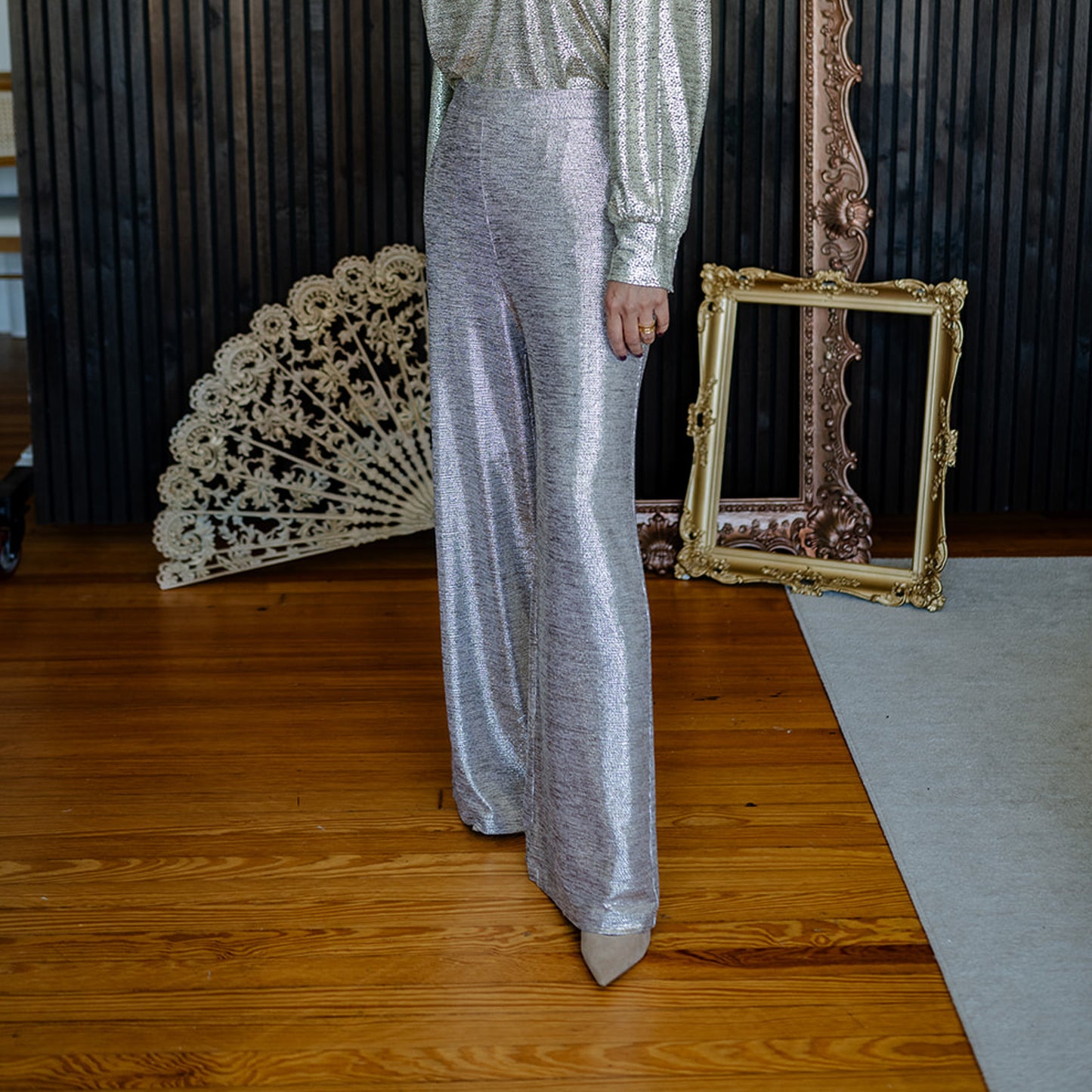 Straight Leg Pants Metallic Champagne