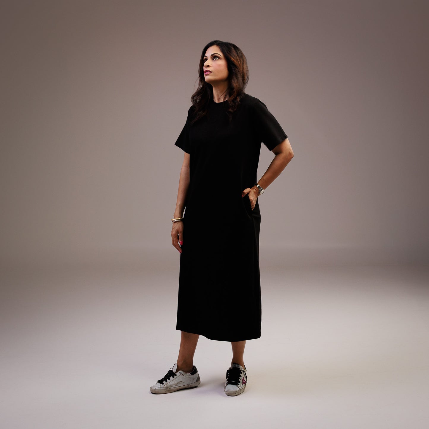 Short Sleeve Jersey T-shirt Midi Dress Black