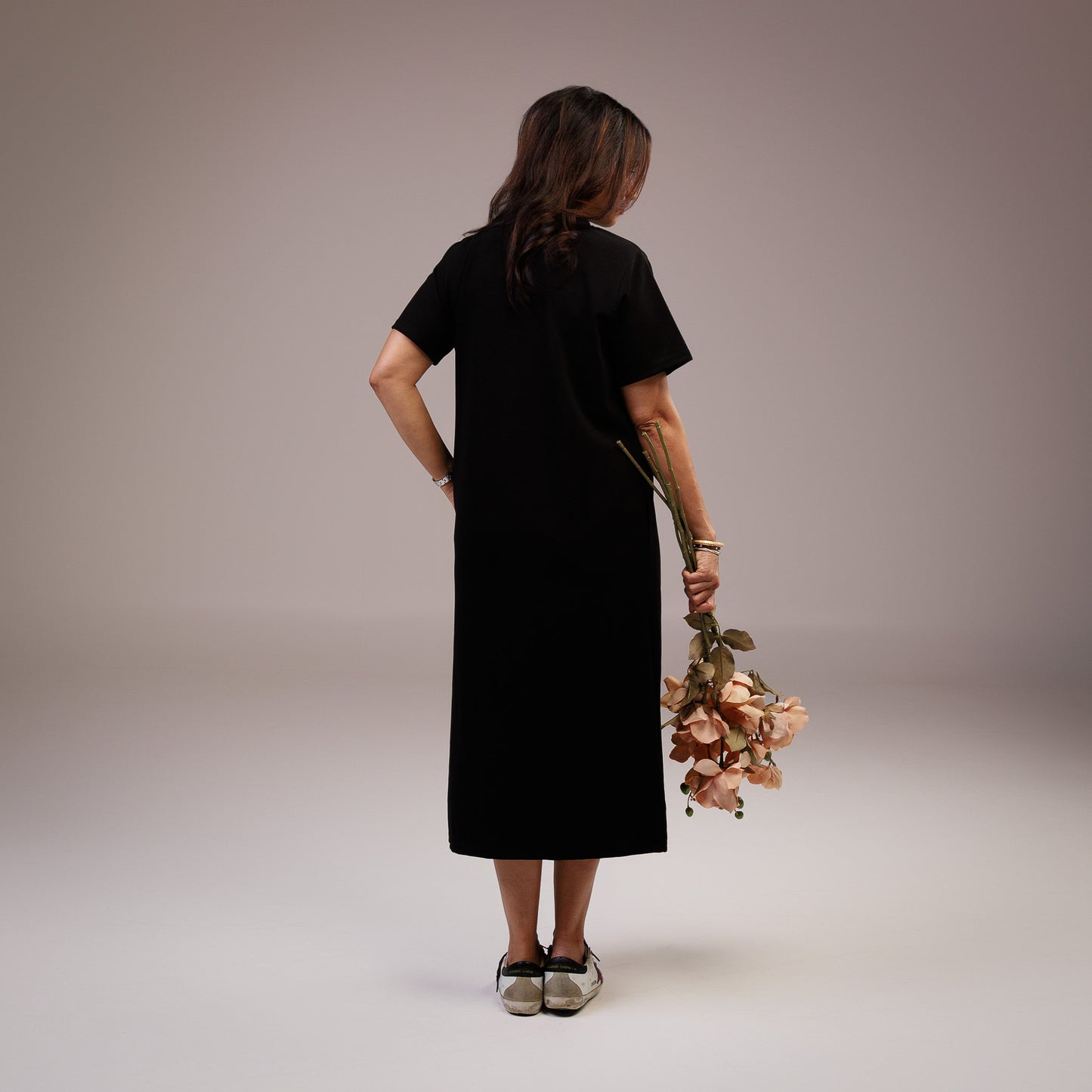 Short Sleeve Jersey T-shirt Midi Dress Black
