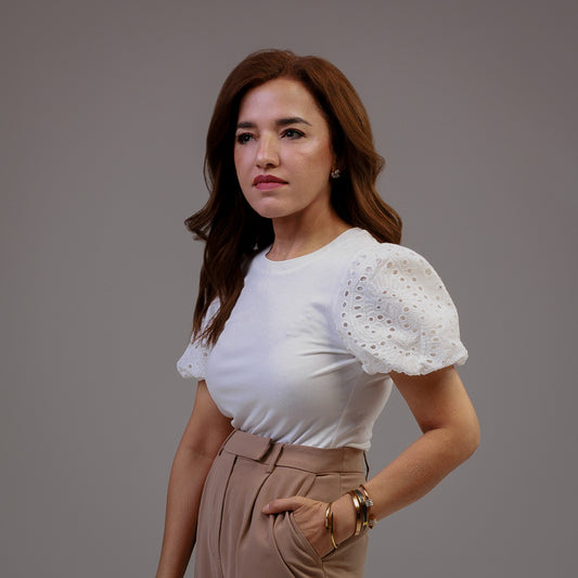 Eyelet Sleeve T-shirt White