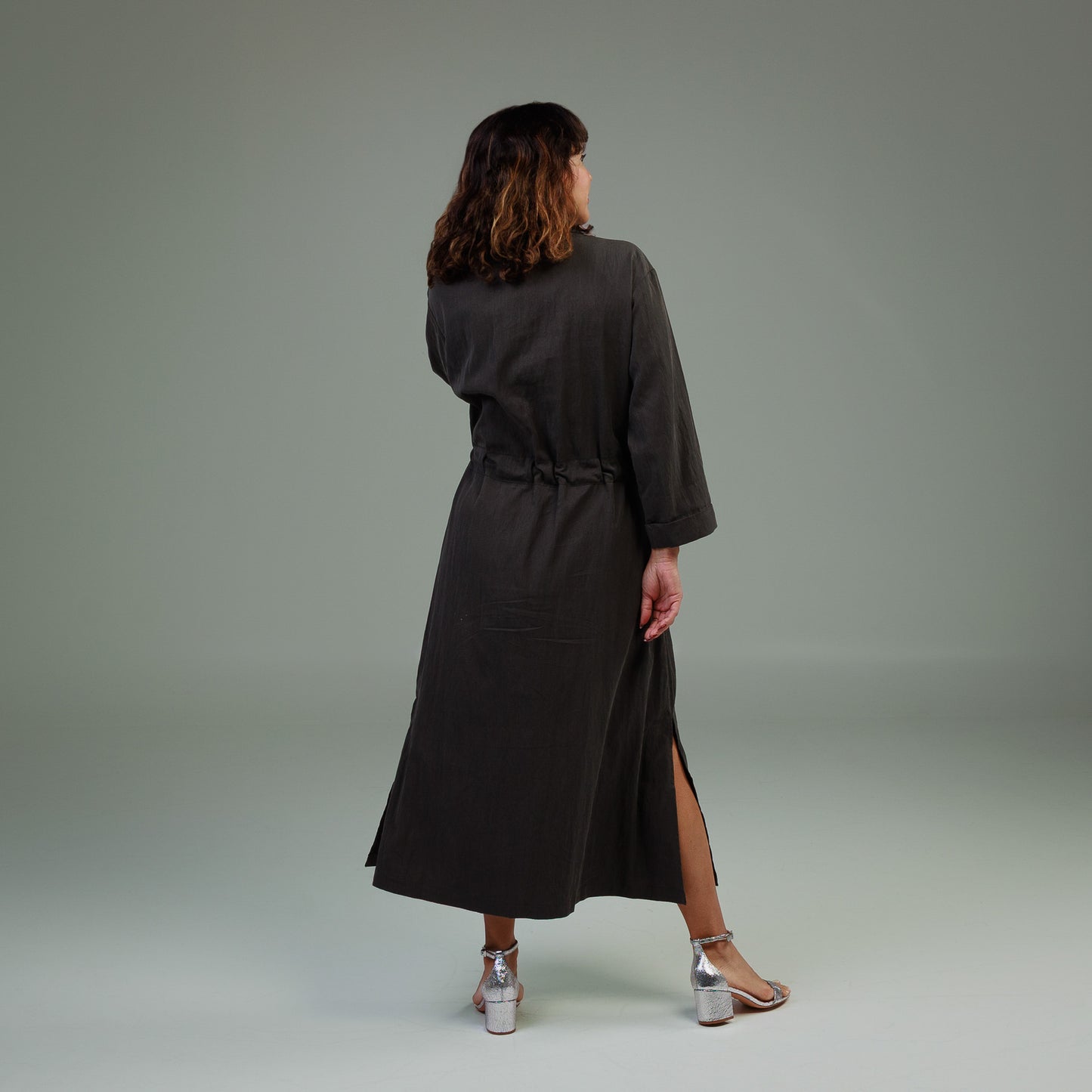 Long Sleeve Utility Shirt Dress Charcoal