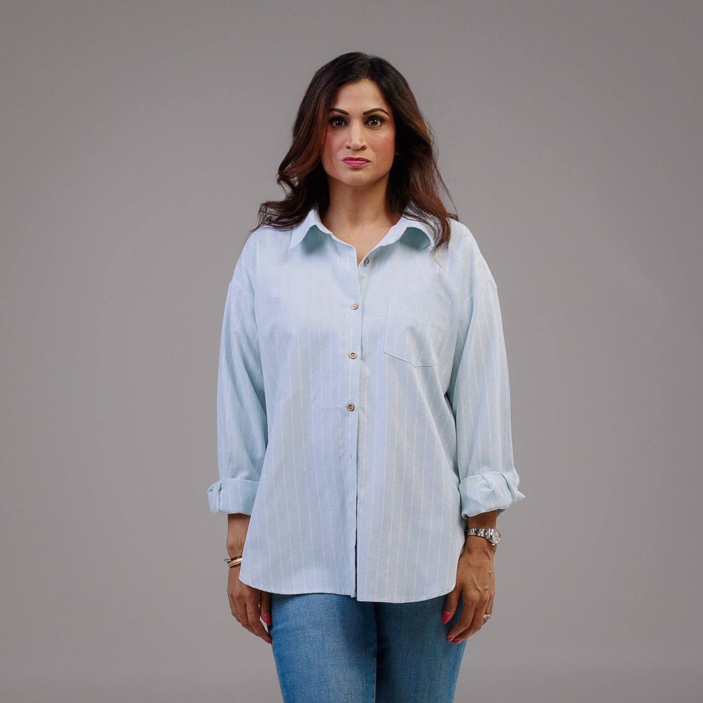 Long Sleeve Oversized Button Down Shirt Sky Blue