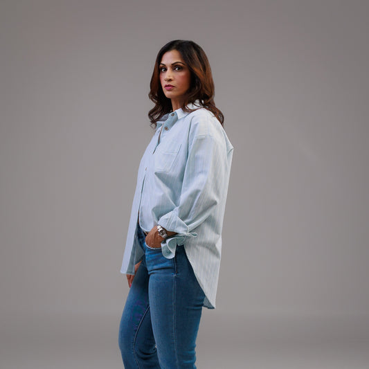 Long Sleeve Oversized Button Down Shirt Sky Blue