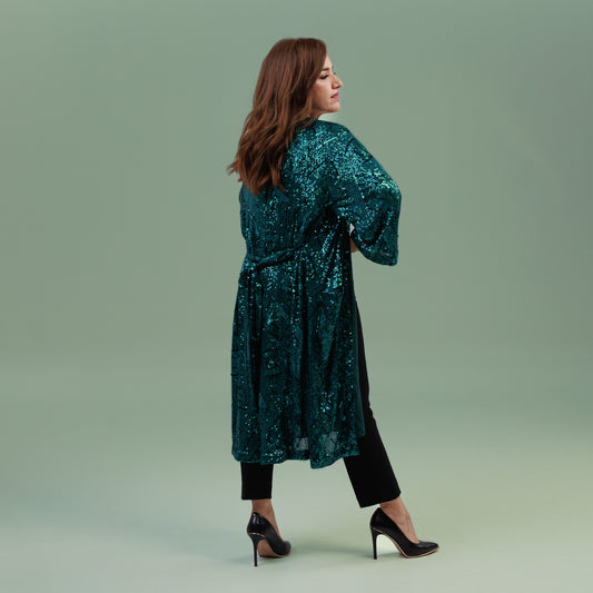 Sequin Duster Kimono Green