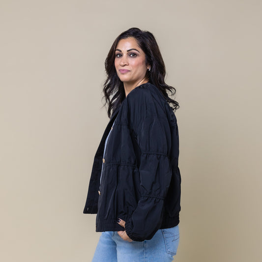 Gold Button Bomber Jacket Black
