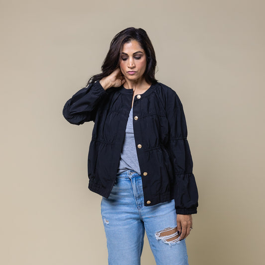 Gold Button Bomber Jacket Black