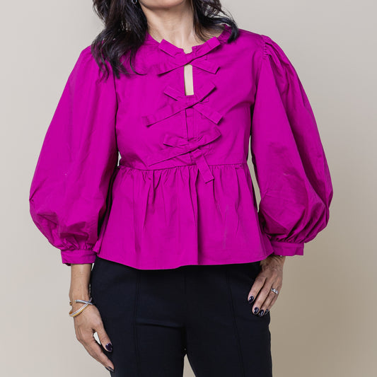 Bow Front Peplum Top Magenta