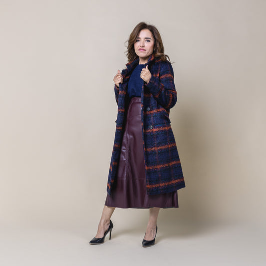 Plaid Double Breasted Long Coat