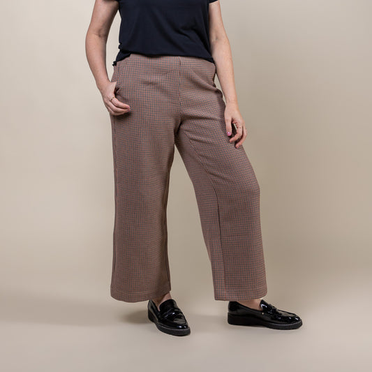 Houndstooth Wide Leg Ankle Pant Brown