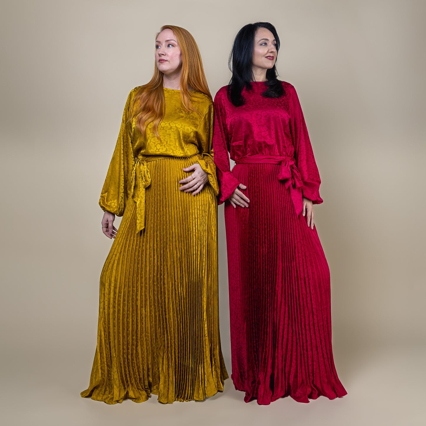 Pleated Bottom Maxi Dress With Batwing Long Sleeve