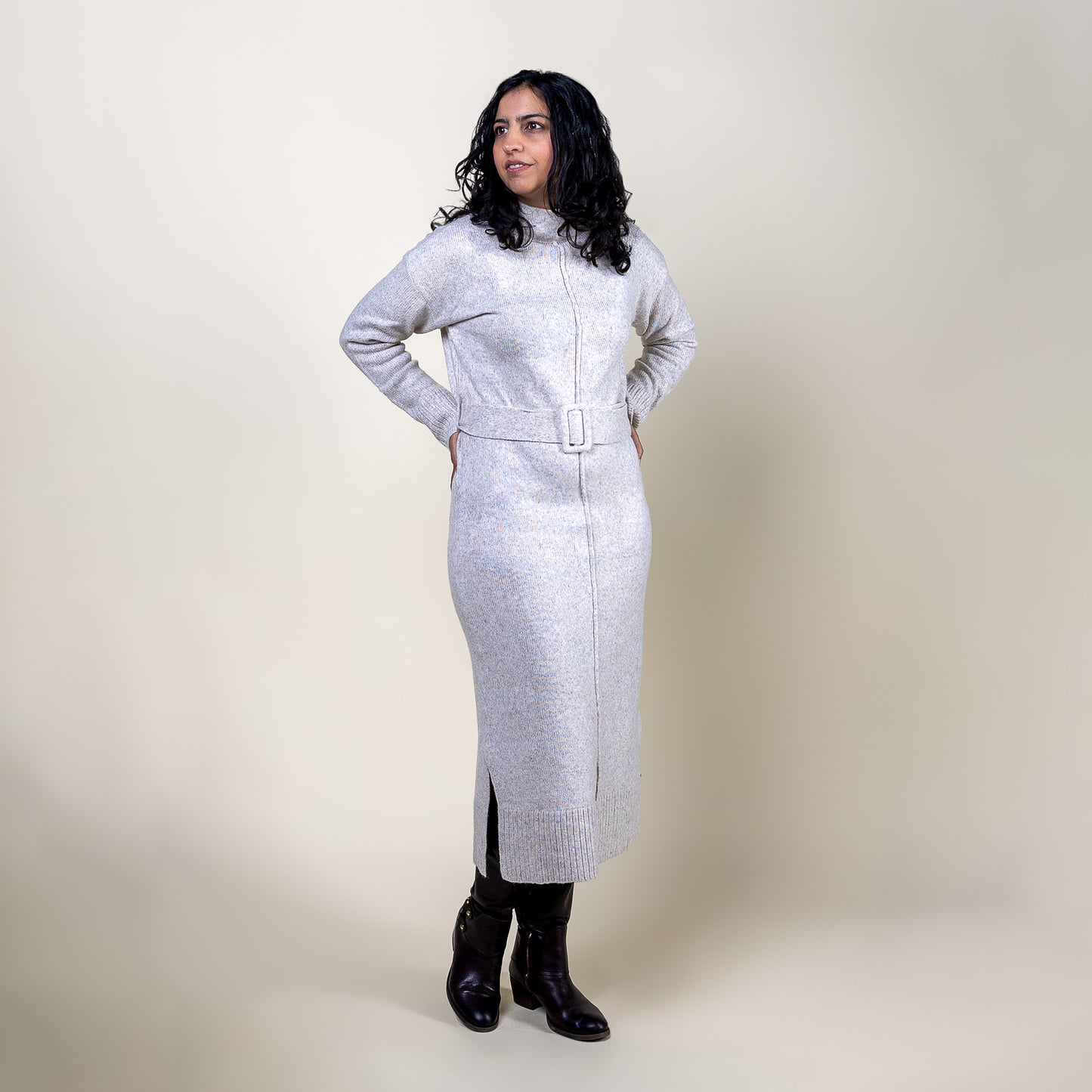 Long Sleeve Midi Sweater Dress Oatmeal