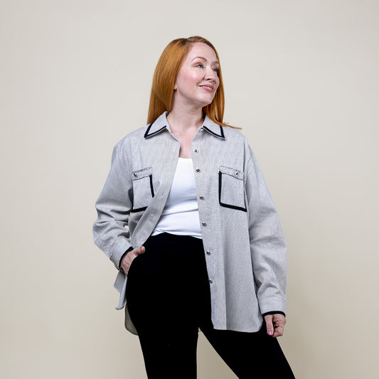 Long Sleeve Contrast Pocket Shirt Jacket White