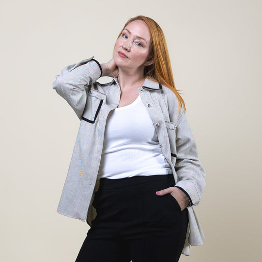 Long Sleeve Contrast Pocket Shirt Jacket White