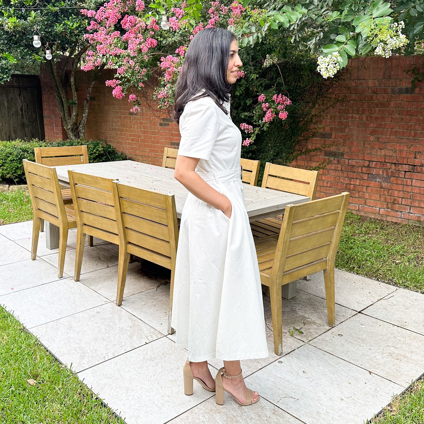 A-Line Short Sleeve Midi Shirt Dress White