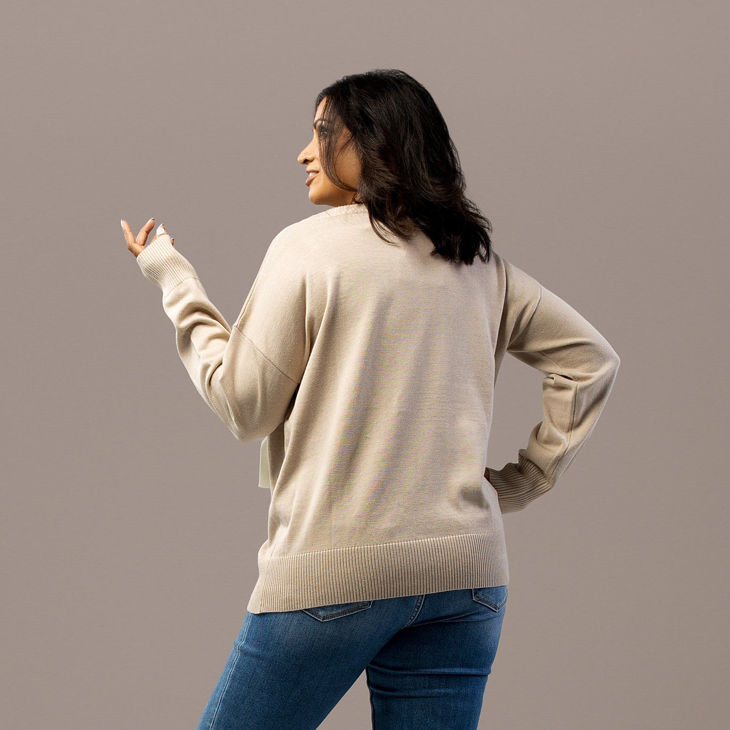 Asymmetrical Bow Sweater Beige
