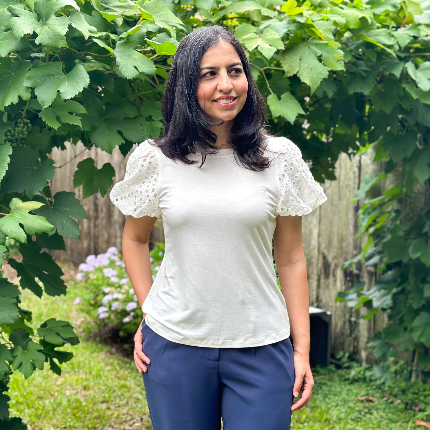 Eyelet Sleeve T-shirt White