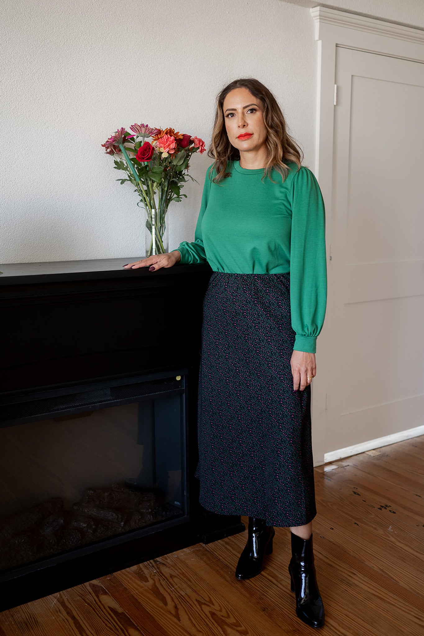 Ditsy Floral Midi Slip Skirt Black