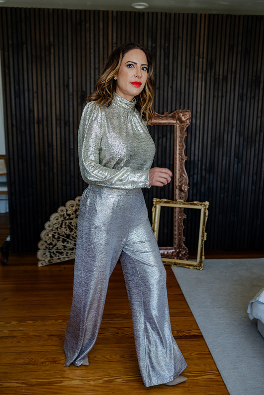 Straight Leg Pants Metallic Champagne