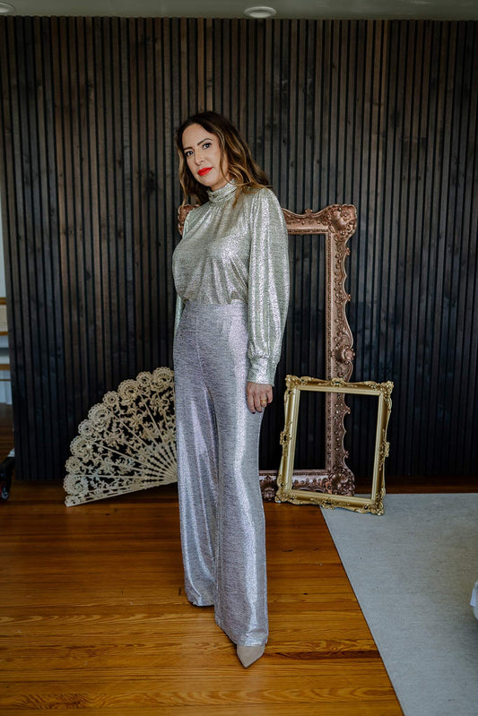 Straight Leg Pants Metallic Champagne