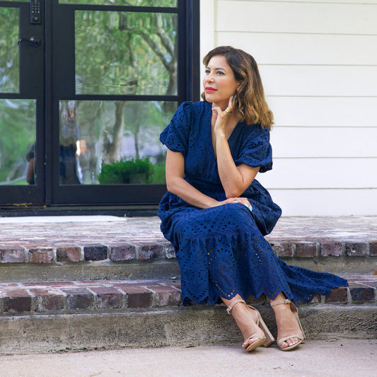 Eyelet Short Sleeve Maxi Dress Navy Blue