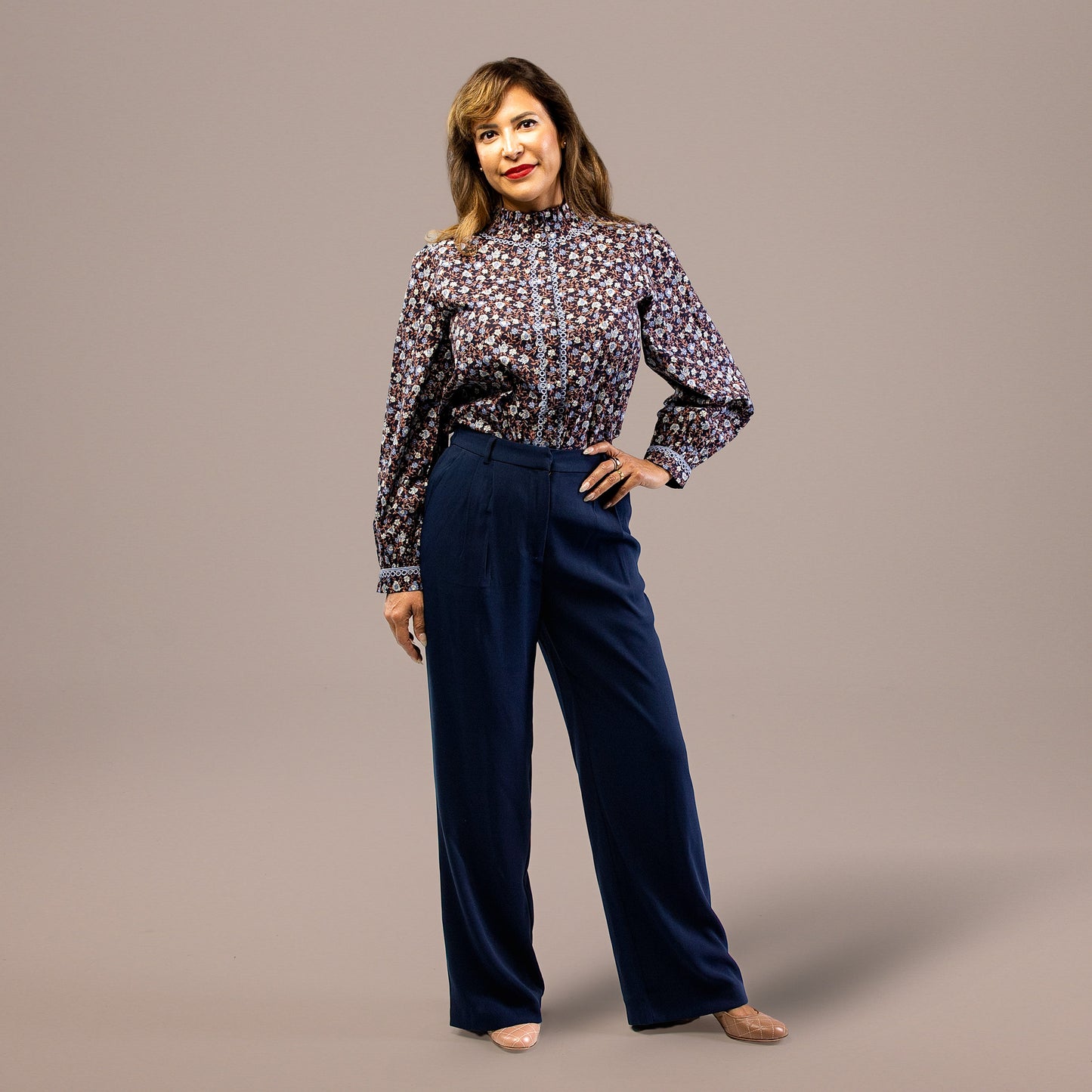 Pleated Wide Leg Pants Navy