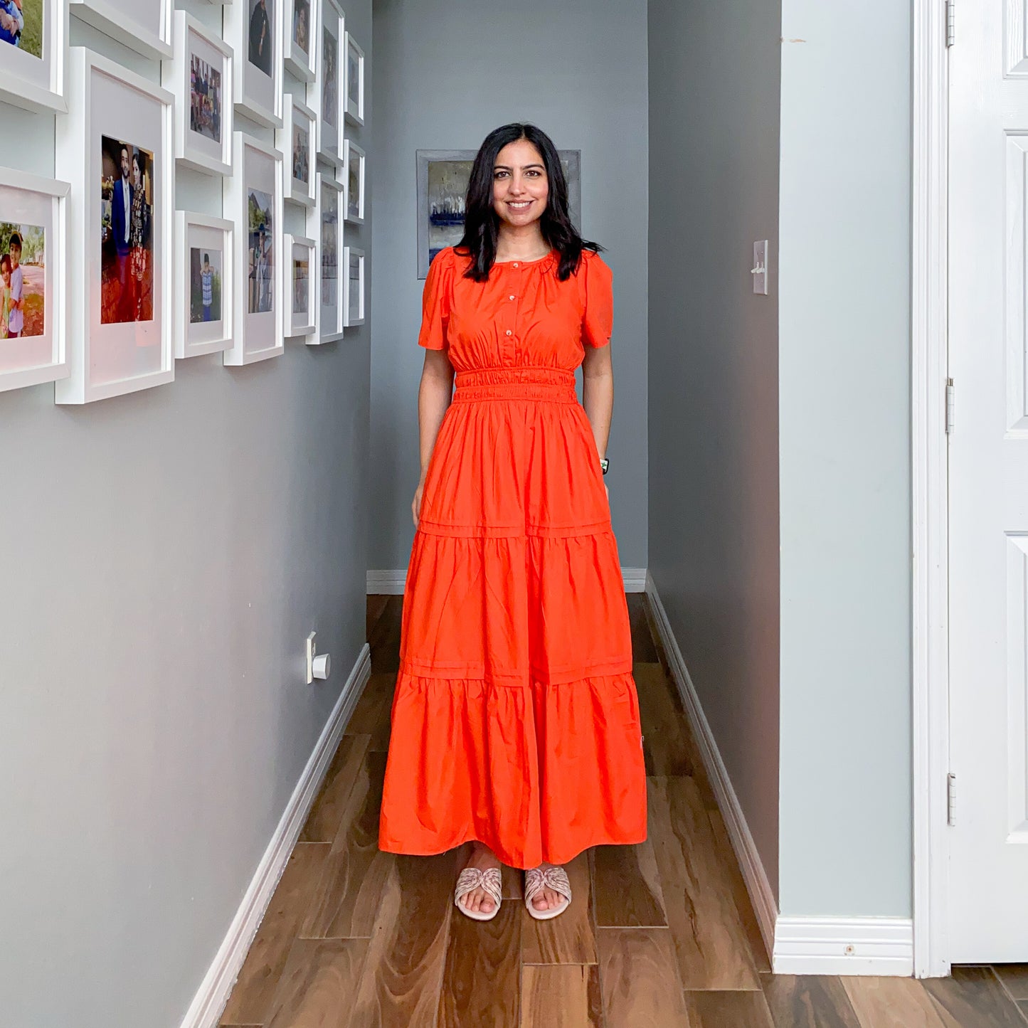 Short Sleeve Tiered Maxi Dress Orange
