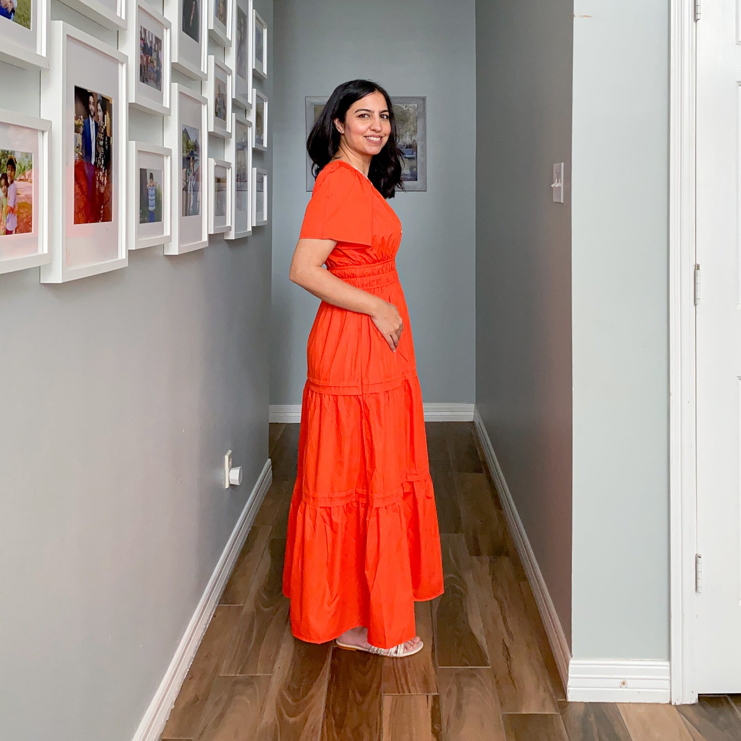 Short Sleeve Tiered Maxi Dress Orange