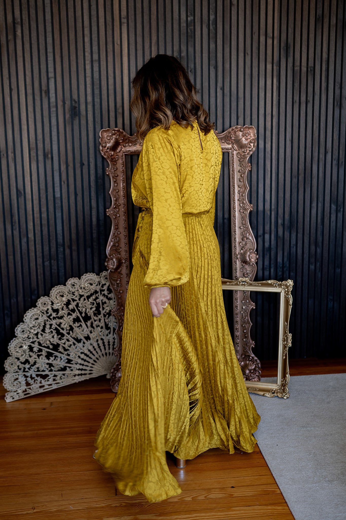 Pleated Bottom Maxi Dress With Batwing Long Sleeve