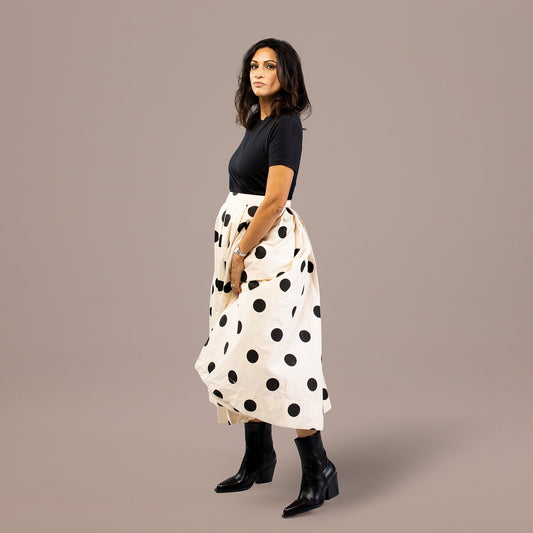 Polka Dot A-Line Pleated Midi Skirt
