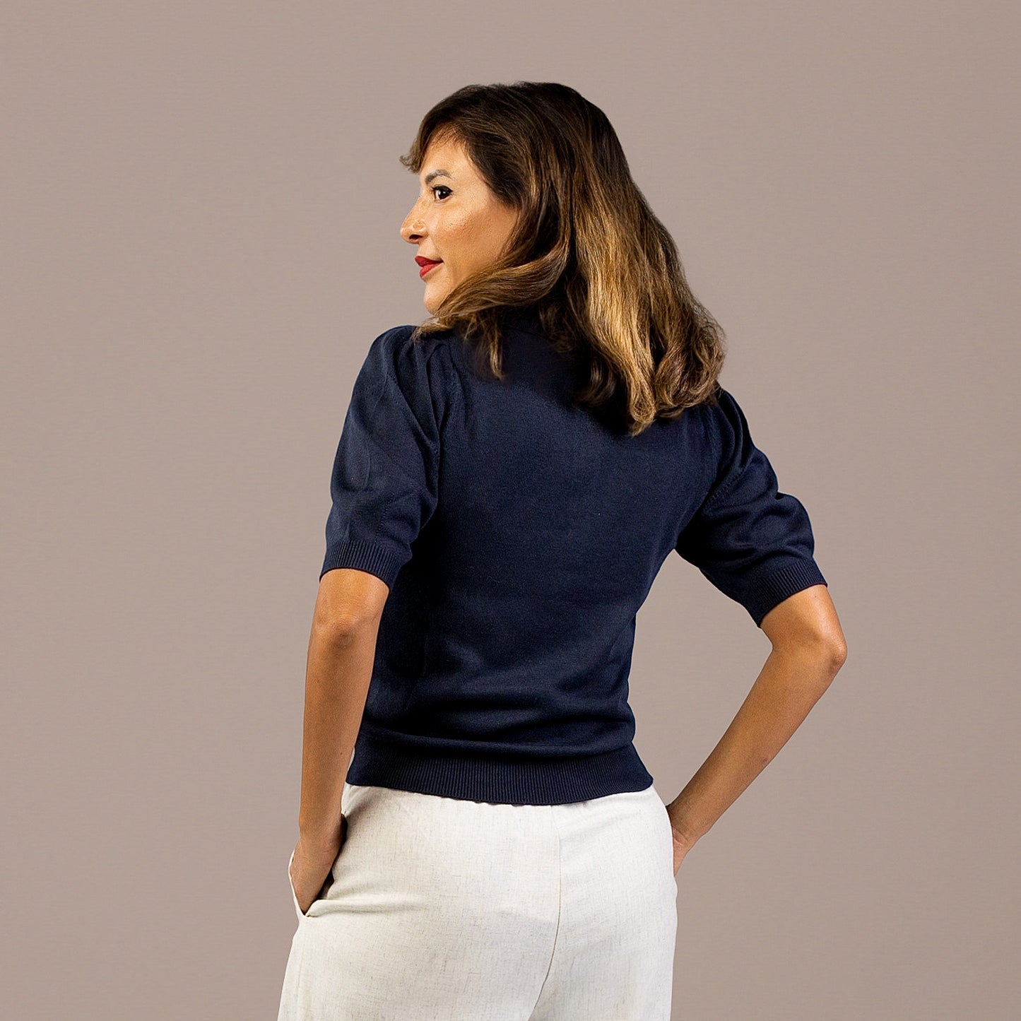 Short Sleeve Sweater Polo Navy