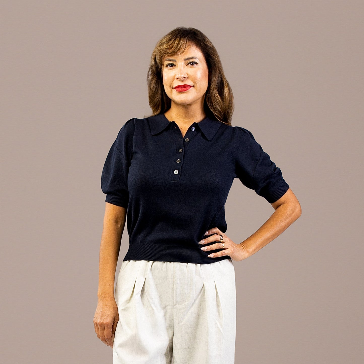 Short Sleeve Sweater Polo Navy