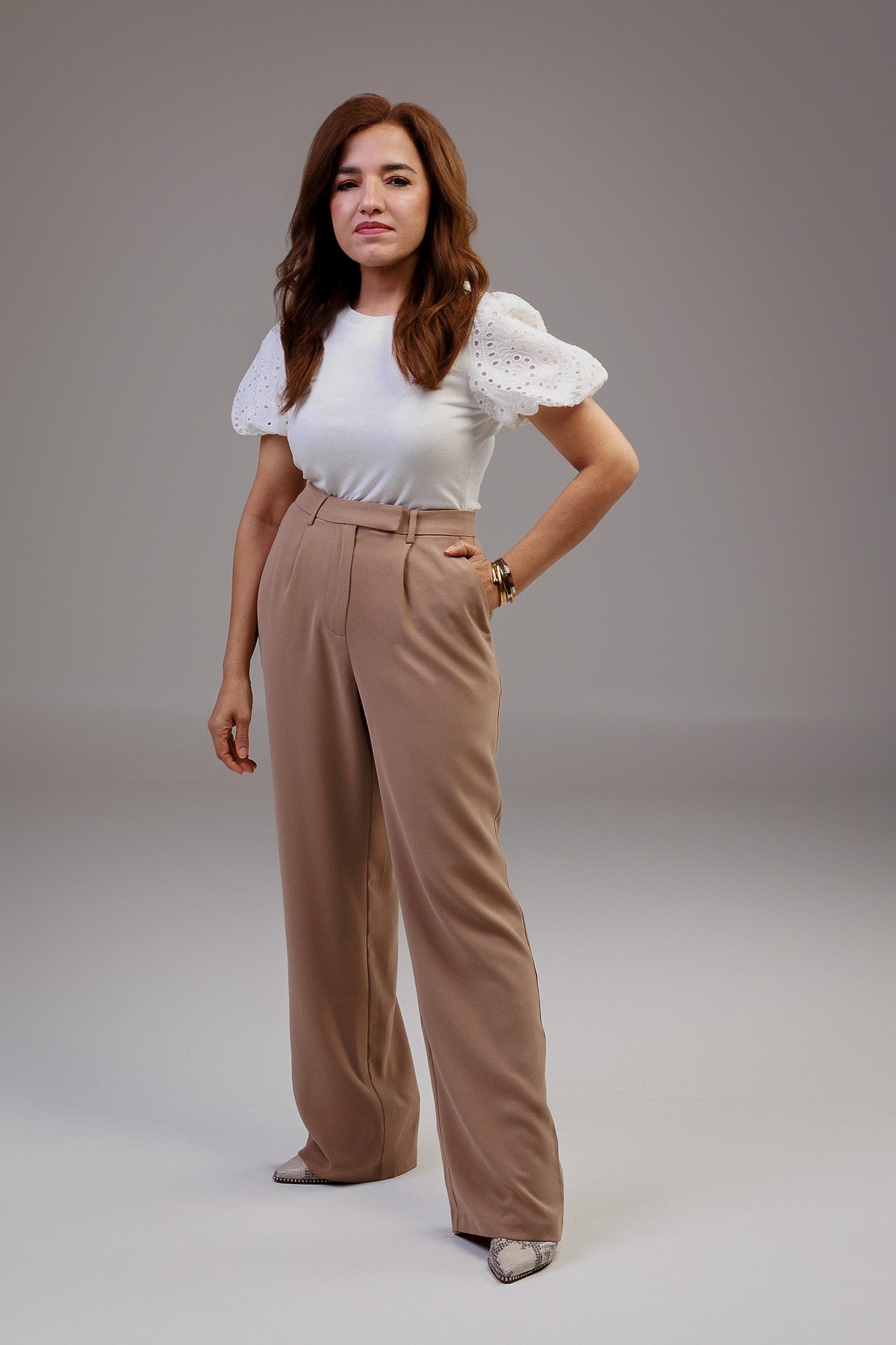 Pleated Wide Leg Trousers Tan
