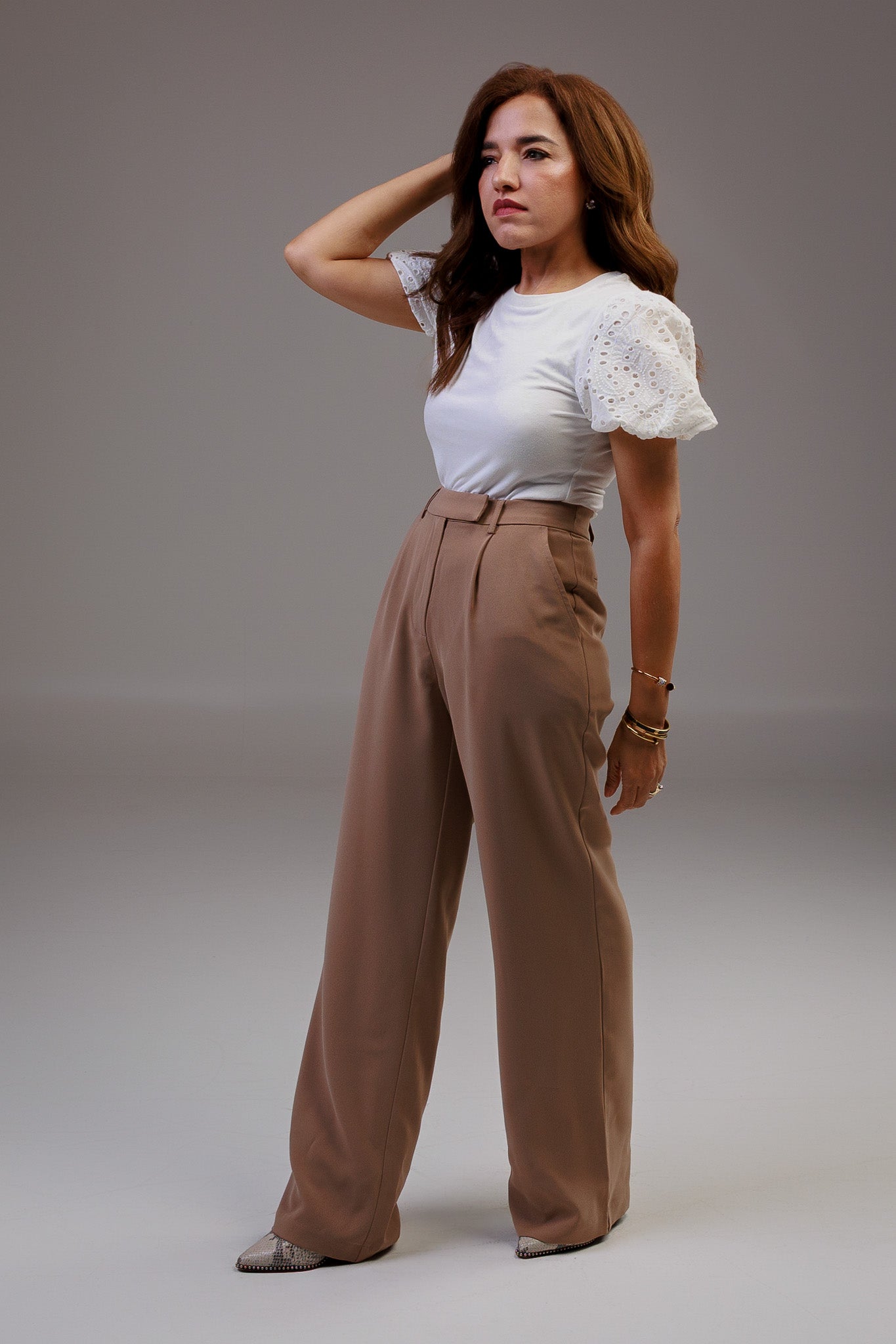 Pleated Wide Leg Trousers Tan