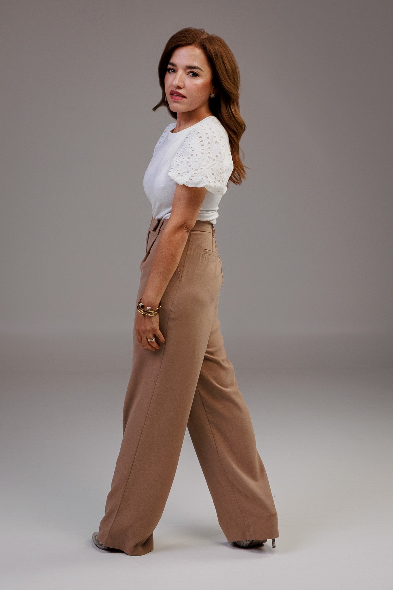 Pleated Wide Leg Trousers Tan