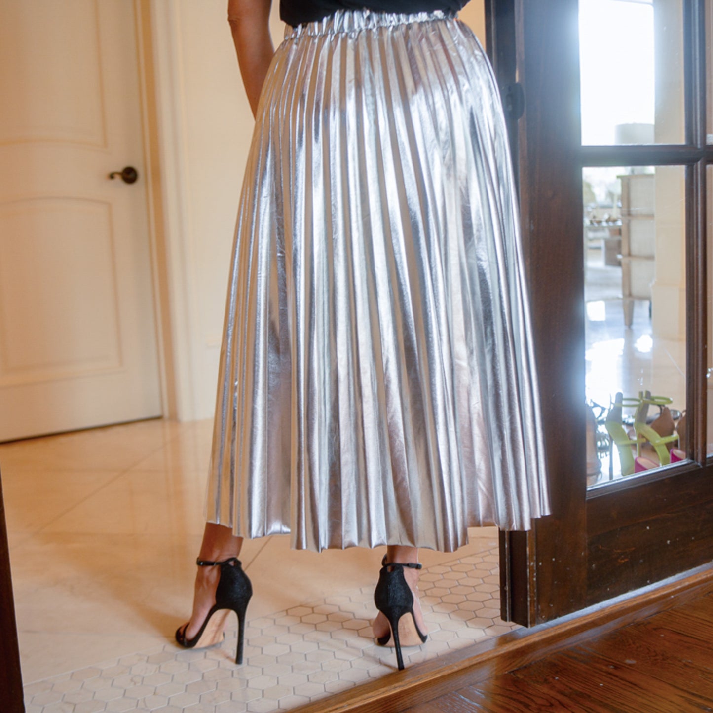 Pleated Maxi Skirt Silver
