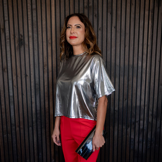 Liquid Silver Short Sleeve Boxy Shirt