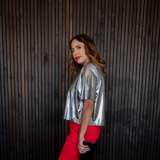 Liquid Silver Short Sleeve Boxy Shirt