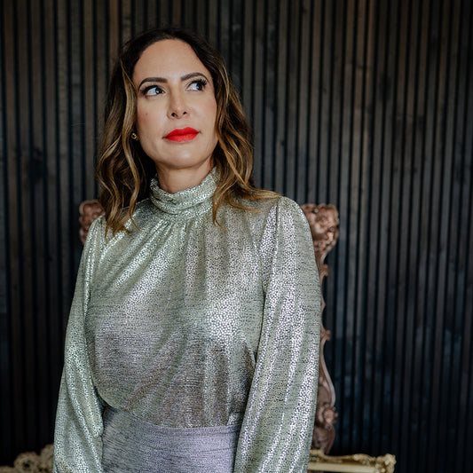Metallic Long Sleeve Blouse Champagne