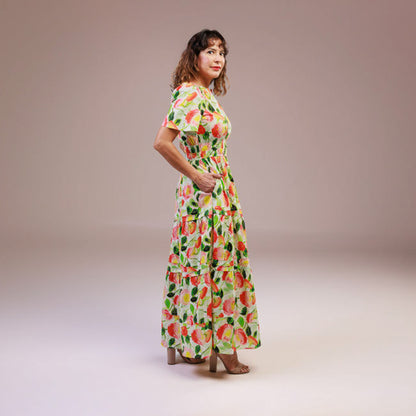 Short Sleeve Maxi Dress Smocked Waist Green Floral