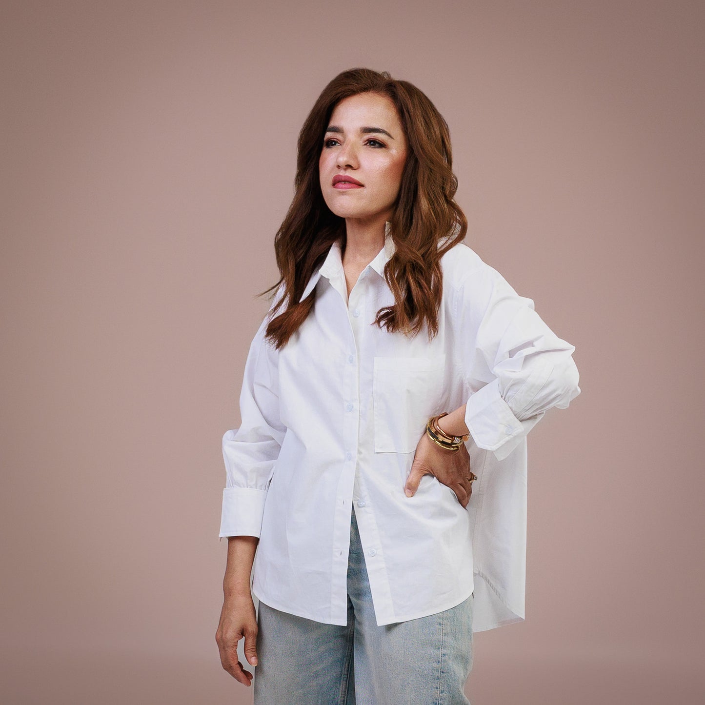 Long Sleeve Button Down Shirt Elastic Cuff Sleeve White