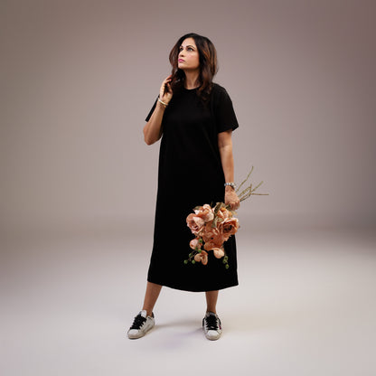 Short Sleeve Jersey T-shirt Midi Dress Black