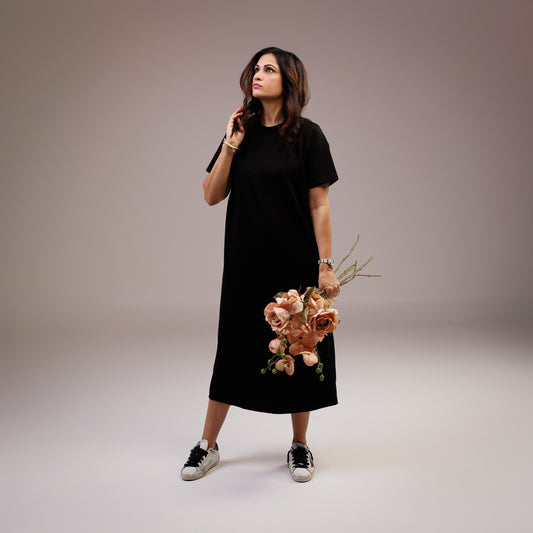 Short Sleeve Jersey T-shirt Midi Dress Black