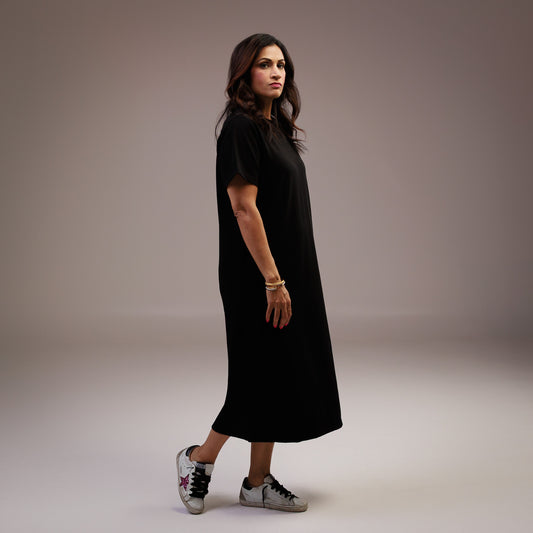 Short Sleeve Jersey T-shirt Midi Dress Black