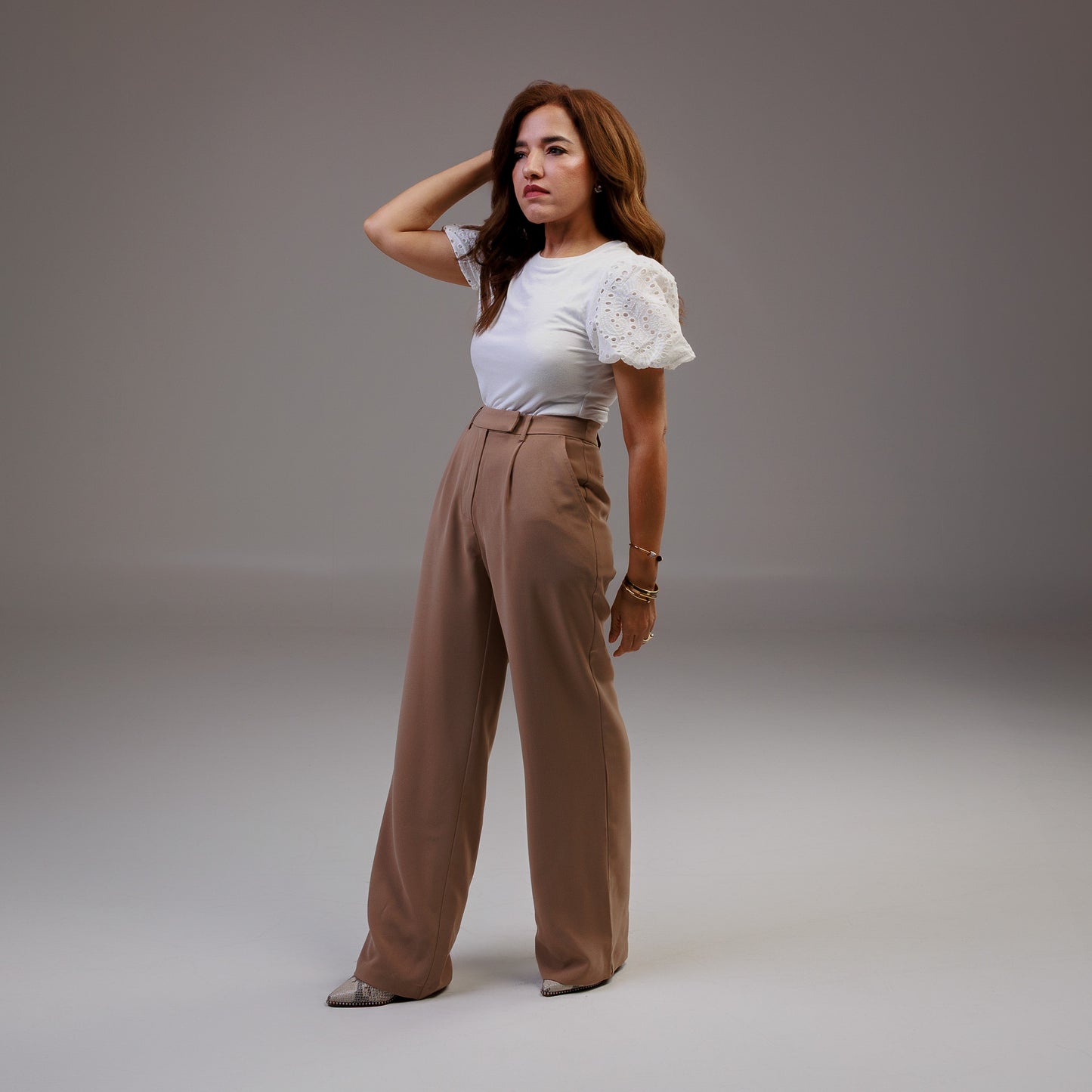Pleated Wide Leg Trousers Tan
